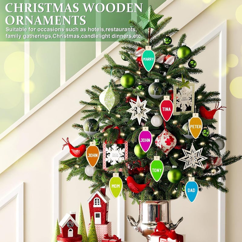 Sophena Wooden Christmas Ornaments to Paint Christmas Bell Decoration Cutouts Unfinished 24PCS 3.5 x 3 inches, DIY Blank Unfinished Christmas Tree Wood Discs Ornament for Home Crafts Hanging - Image 2